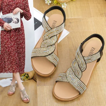 Sandalias Французские сандалии на наклонном каблуке Женские 2023 лето Новый дизайн Повседневная обувь Горный хрусталь Пляжные сандалии Спортивная обувь для женщин