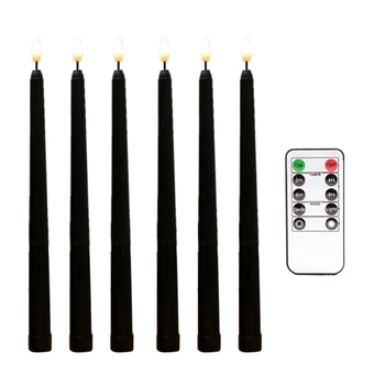 Акция! 6 шт. Беспламенные черные конические свечи мерцающие с 10-клавишным дистанционным таймером, светодиодные подсвечники на батарейках Оконный кран