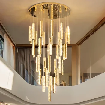 большая светодиодная роскошная хрустальная потолочная люстра подвесная освещение гостиная кухня остров вилла холл лестница подвеска люстра