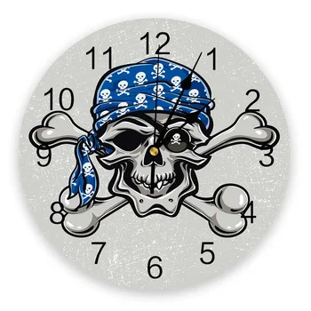 Пиратский череп Винтажные настенные часы Современный дизайн Украшение гостиной Кухонные часы Беззвучные настенные часы Домашний декор интерьера