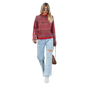 Трикотажный свитер с круглым воротником для женщин Осенний пуловер Женский джемпер с длинным рукавом High Street